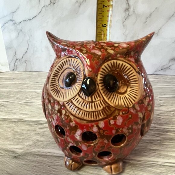 Ceramic Glazed Pottery Owl Tea Light Candle Holder - Picture 8 of 10